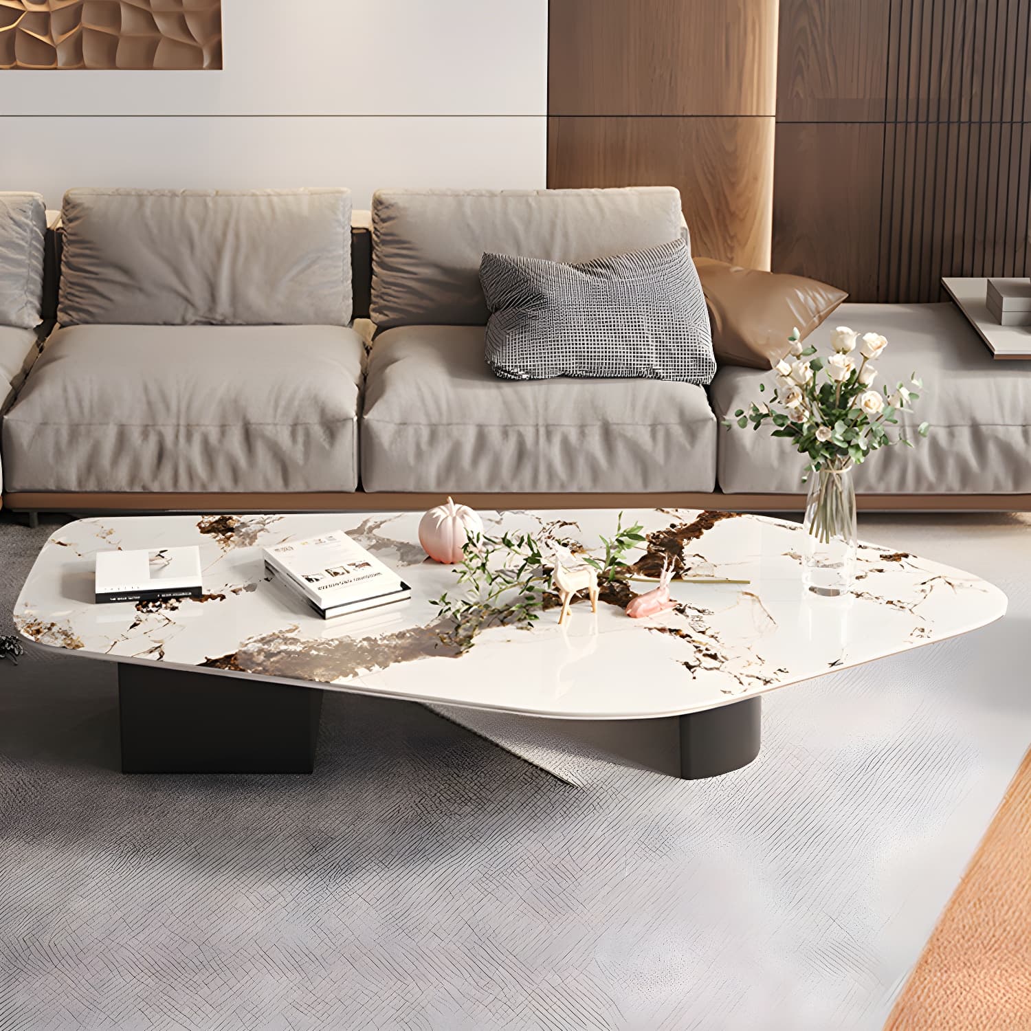 15.74" Tall 1 Single Stone Top Cocktail Table Geometric Coffee Table - image 3