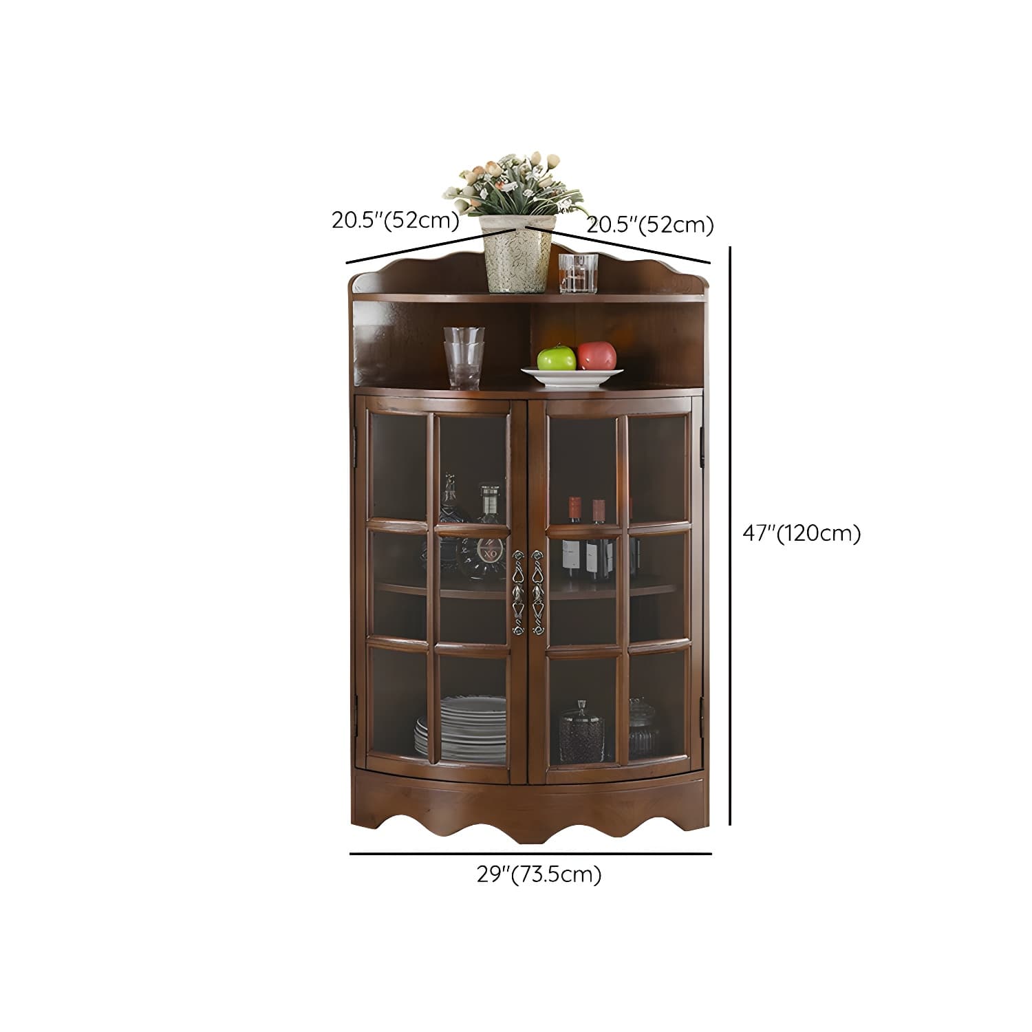 Mid-Century Modern Corner Accent Cabinet with Brown Wood Countertop, Glass Door & Cabinet Storage - image 13