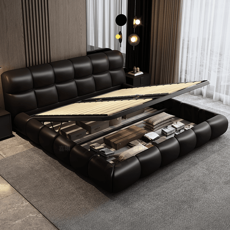 Tool-Free Assembly Padded Frame Rectangle Genuine Leather Solid Color Sponge Pallet Bed Frame for Living Room, Lift Up Storage Included/Not Included - image 10