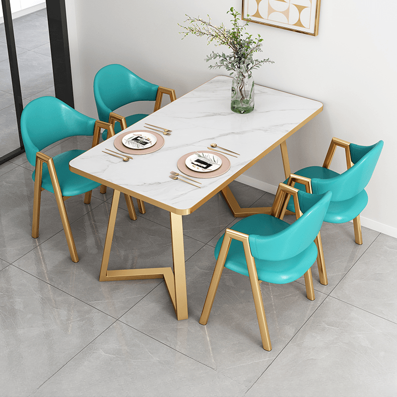 Glamorous Stone Top Sleigh Base Dining Table Set