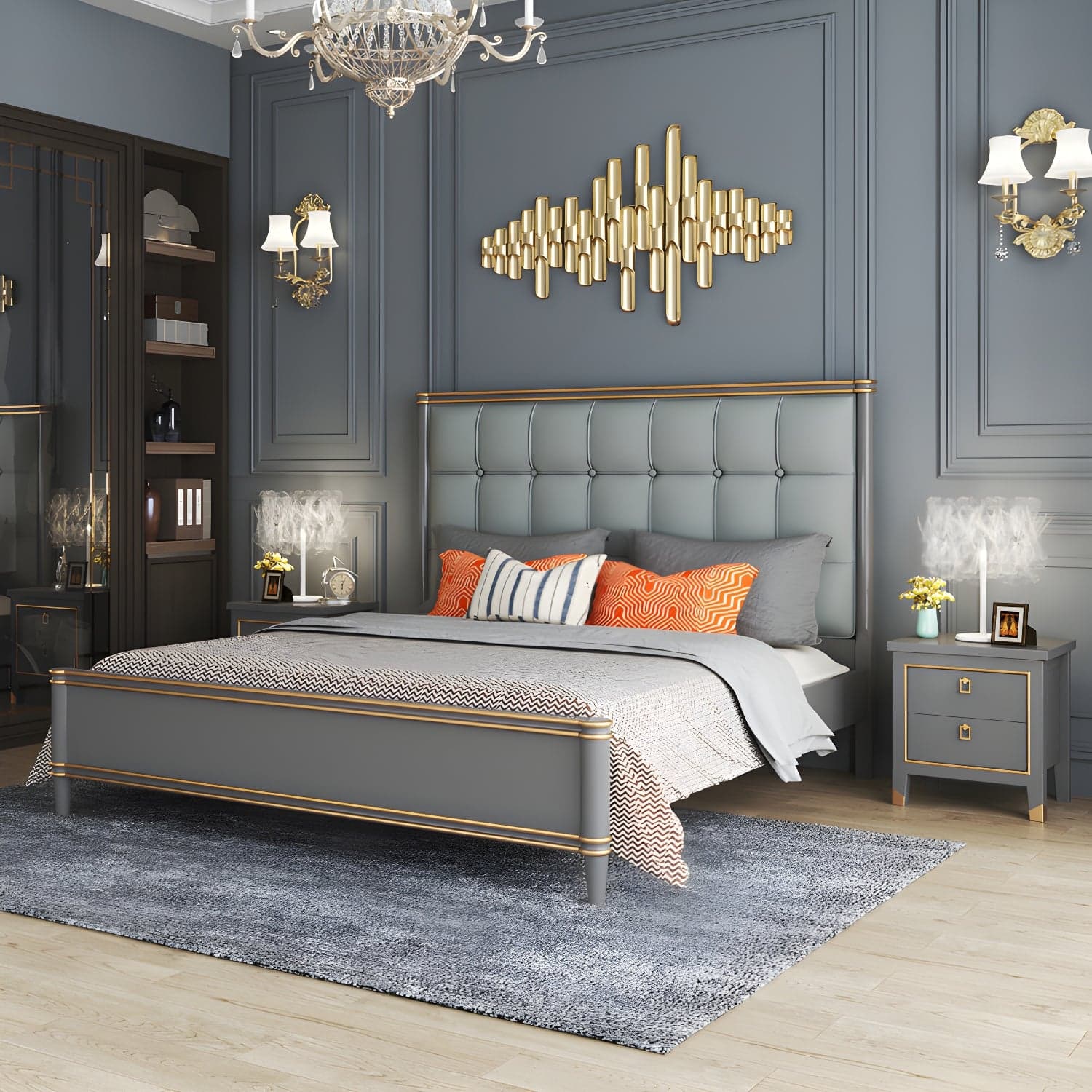 Modern Standard Bed with Tufted Upholstered Headboard and Soild Wood Legs - image 4