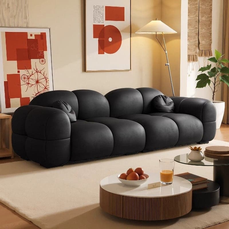 Trendy Solid Color Stain Resistant Loveseat in Black/Dark Gray/Taupe for 2 People with 2 Pillows