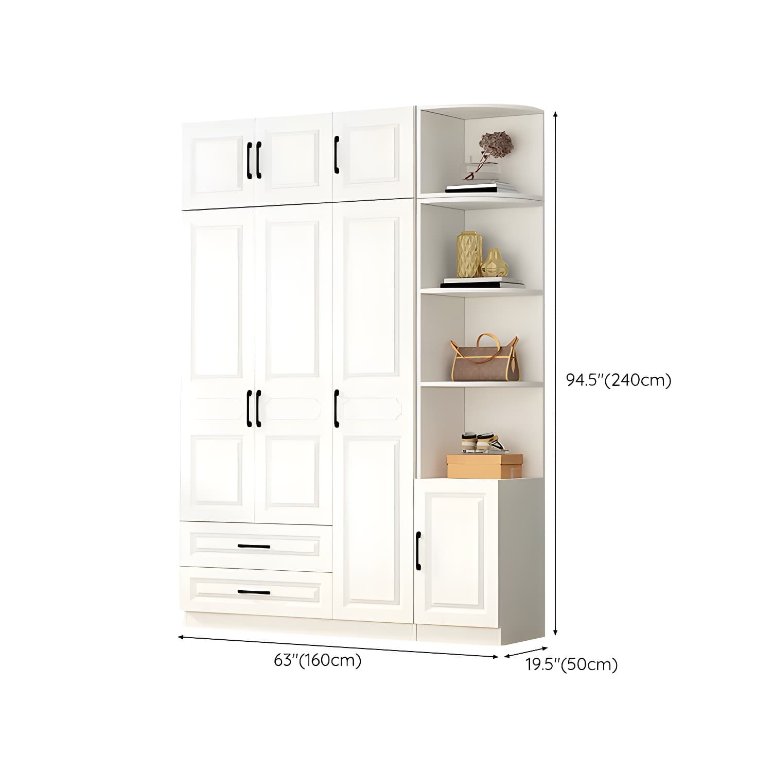 White Modern Wood Wardrobe Armoire with Clothing Rod and Shelves - image 28