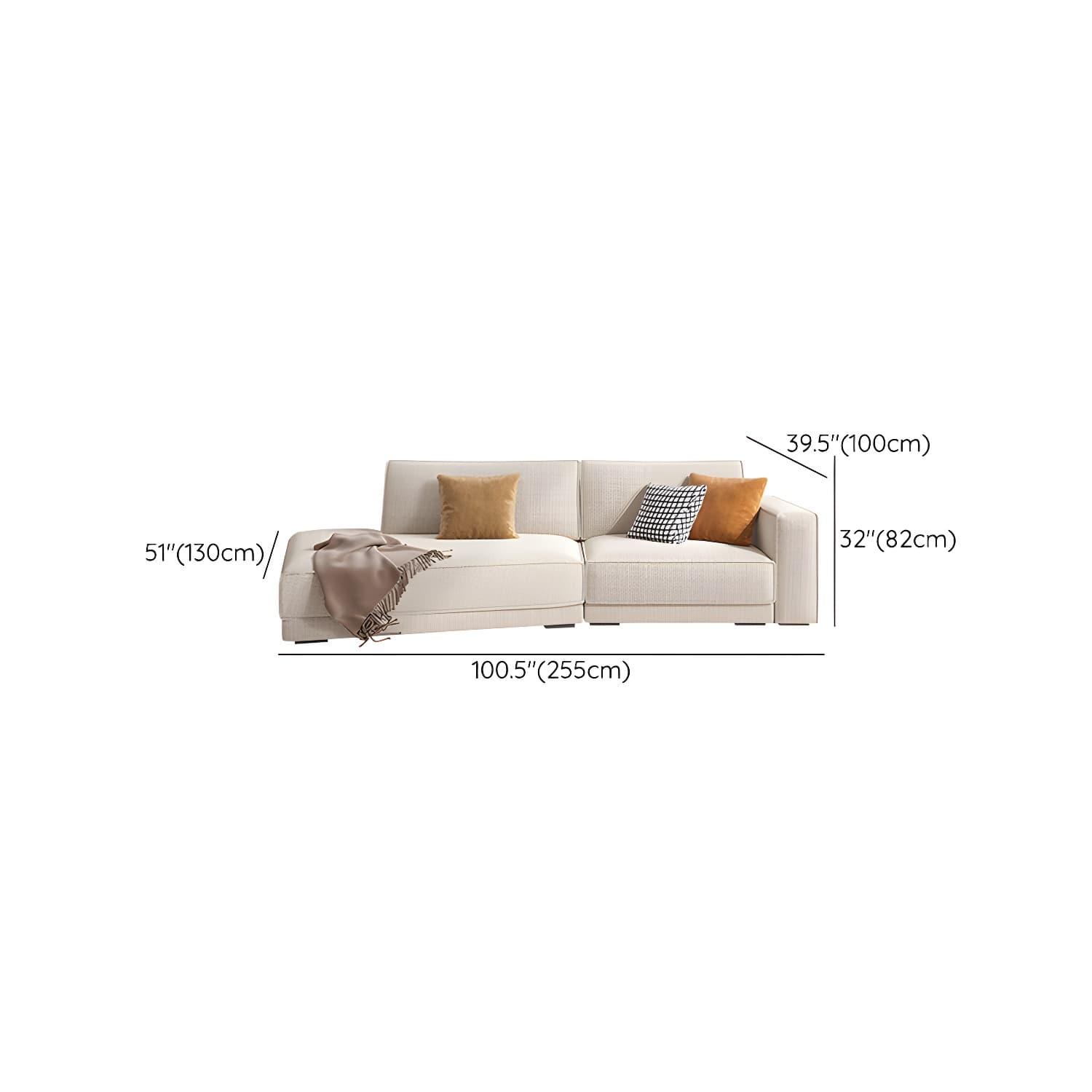 Modern Beige Linen L-Shape Sofa Chaise with Square Arm in Wood Frame - image 15