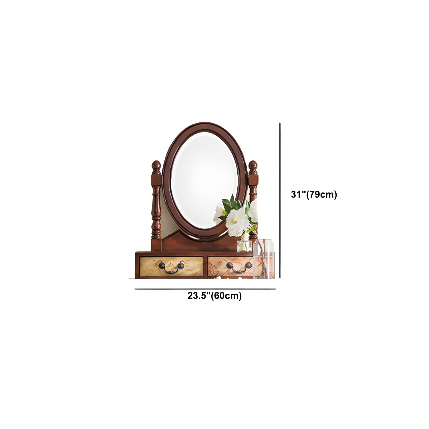 Victorian Wood Vanity Table with Mirror and Stool 15.75" D Vanity Table Set - image 18