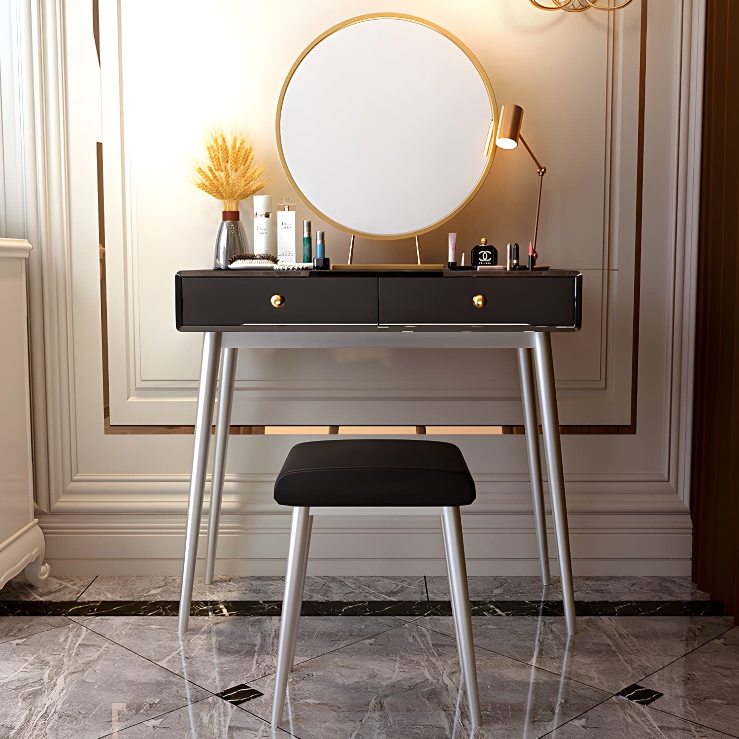 Glam 29.5" Height Wooden Makeup Vanity with Drawers and Mirror - image 5