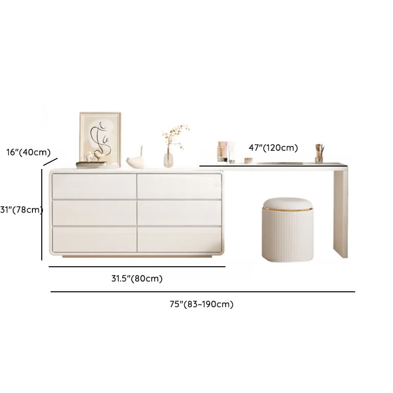 Large White/Transparent Vanity Set with 6 Drawers, Polymer/Lumber Frame, Lighted Mirror, and Scalable Chair - image 25