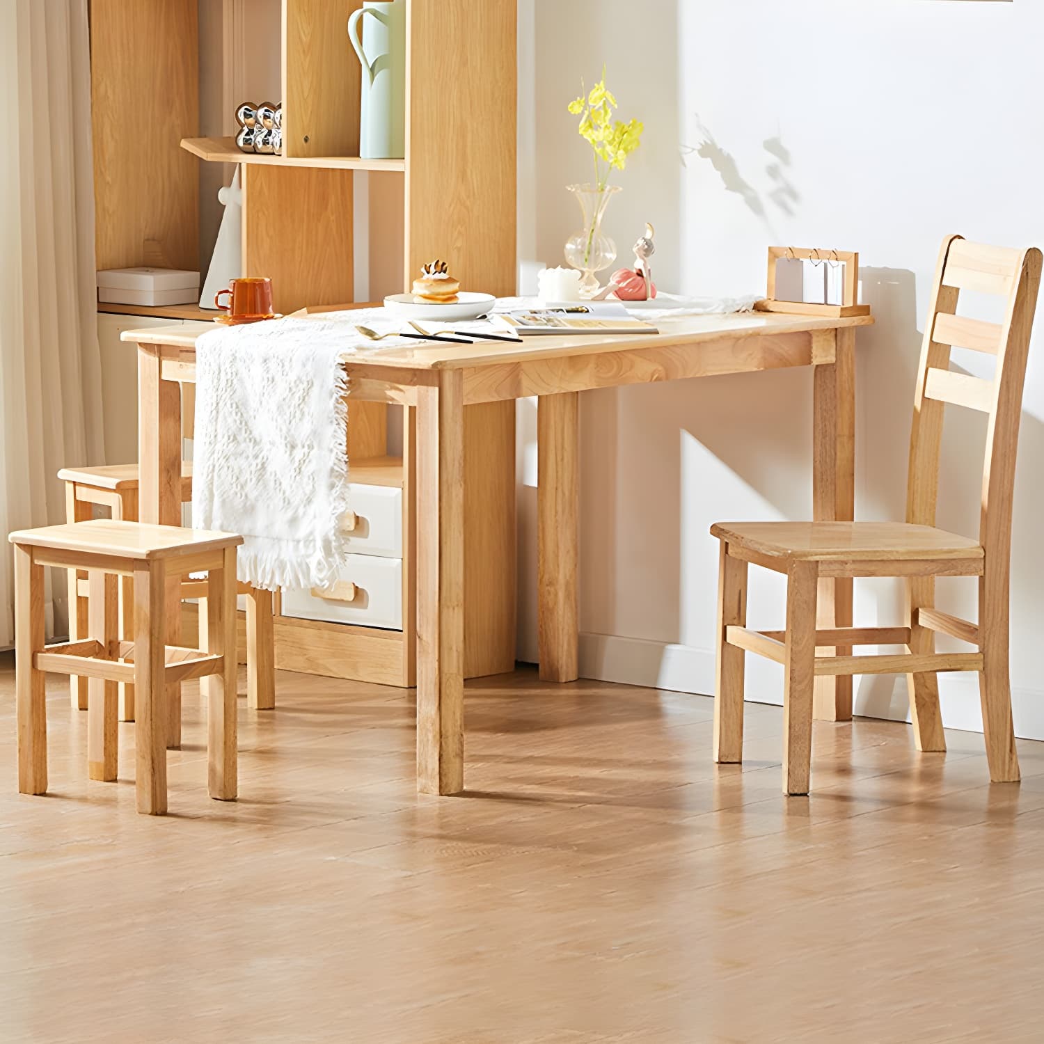 Elegant Scandinavian Natural Oak Wood Dining Table - Slim Legs, Standard Height for Kitchen & Dining - image 11