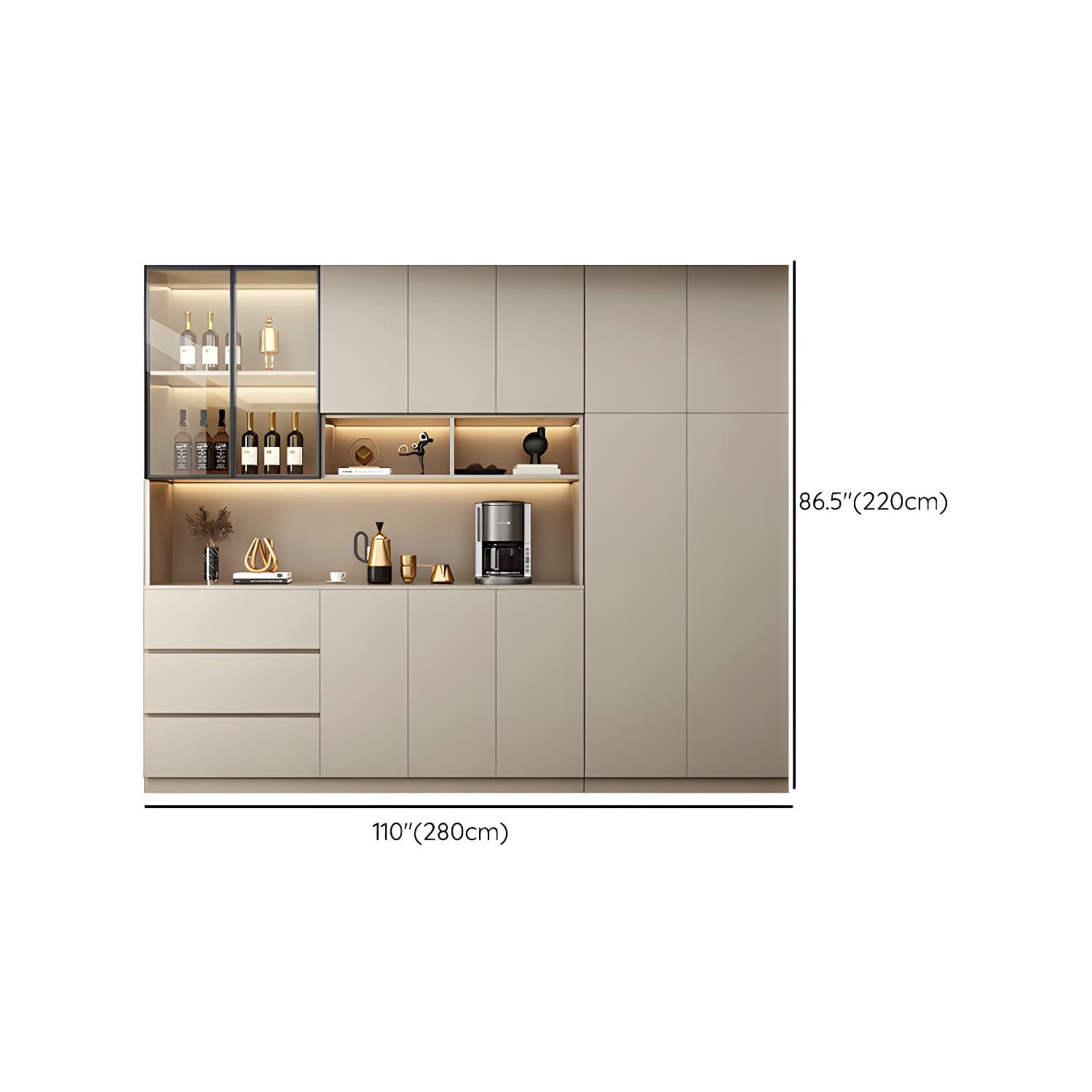 Contemporary Champagne Engineered Wood Shelves Included Sideboard with Doors - image 24