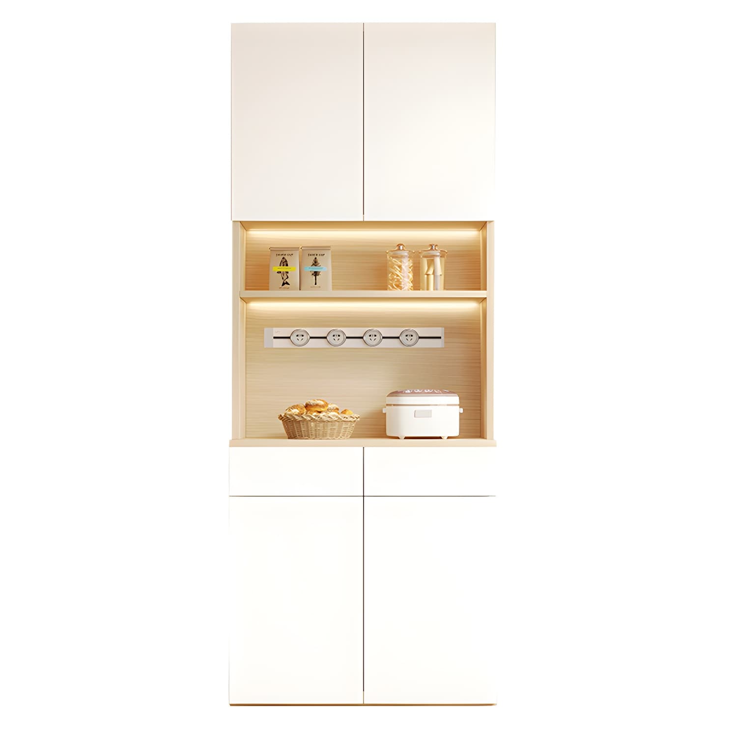 Scandinavian White Wood Buffet Sideboard Cabinet with Cabinets and Shelves - image 6