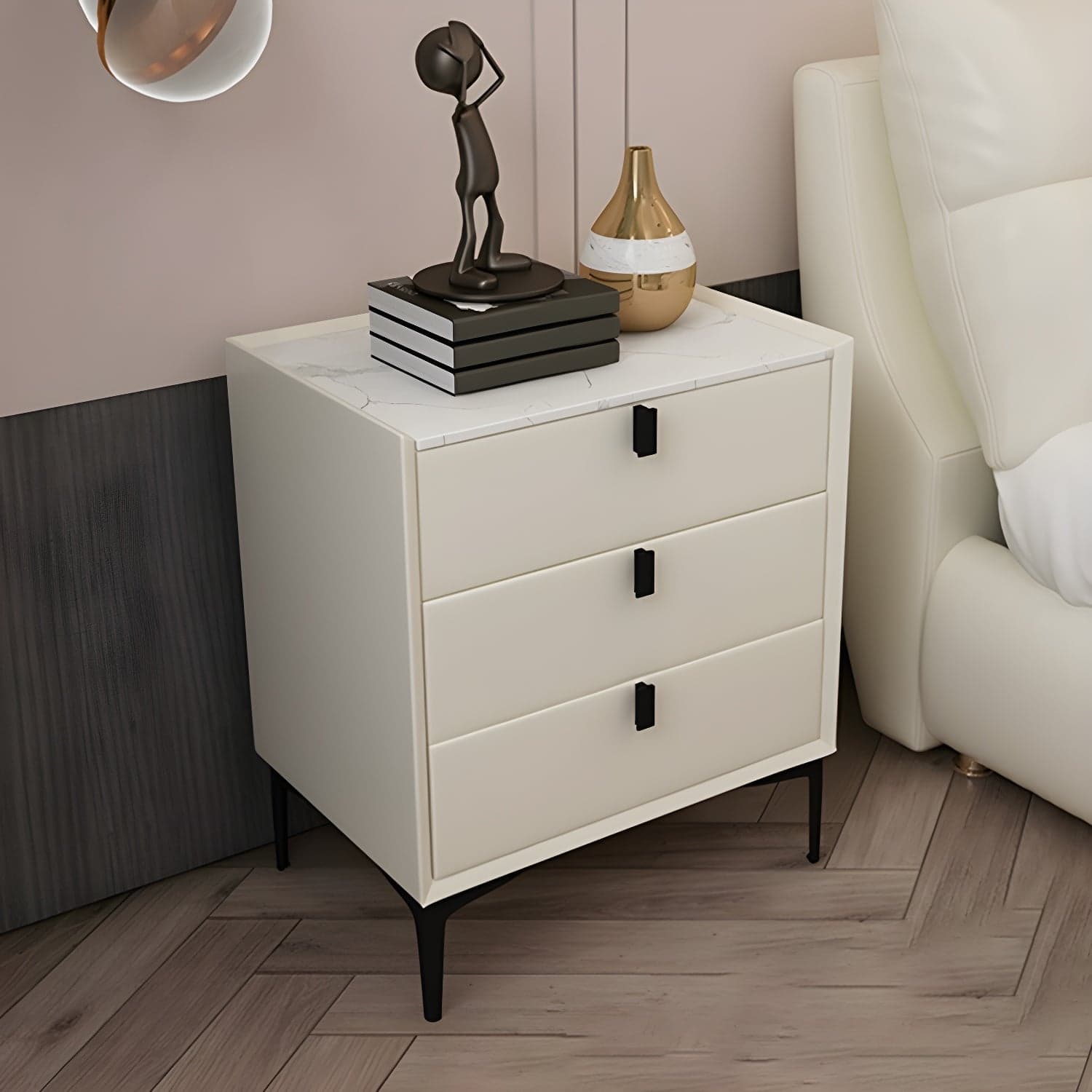 Glam Style Sintered Stone Top 3 Drawers Nightstand for Bedroom - image 8