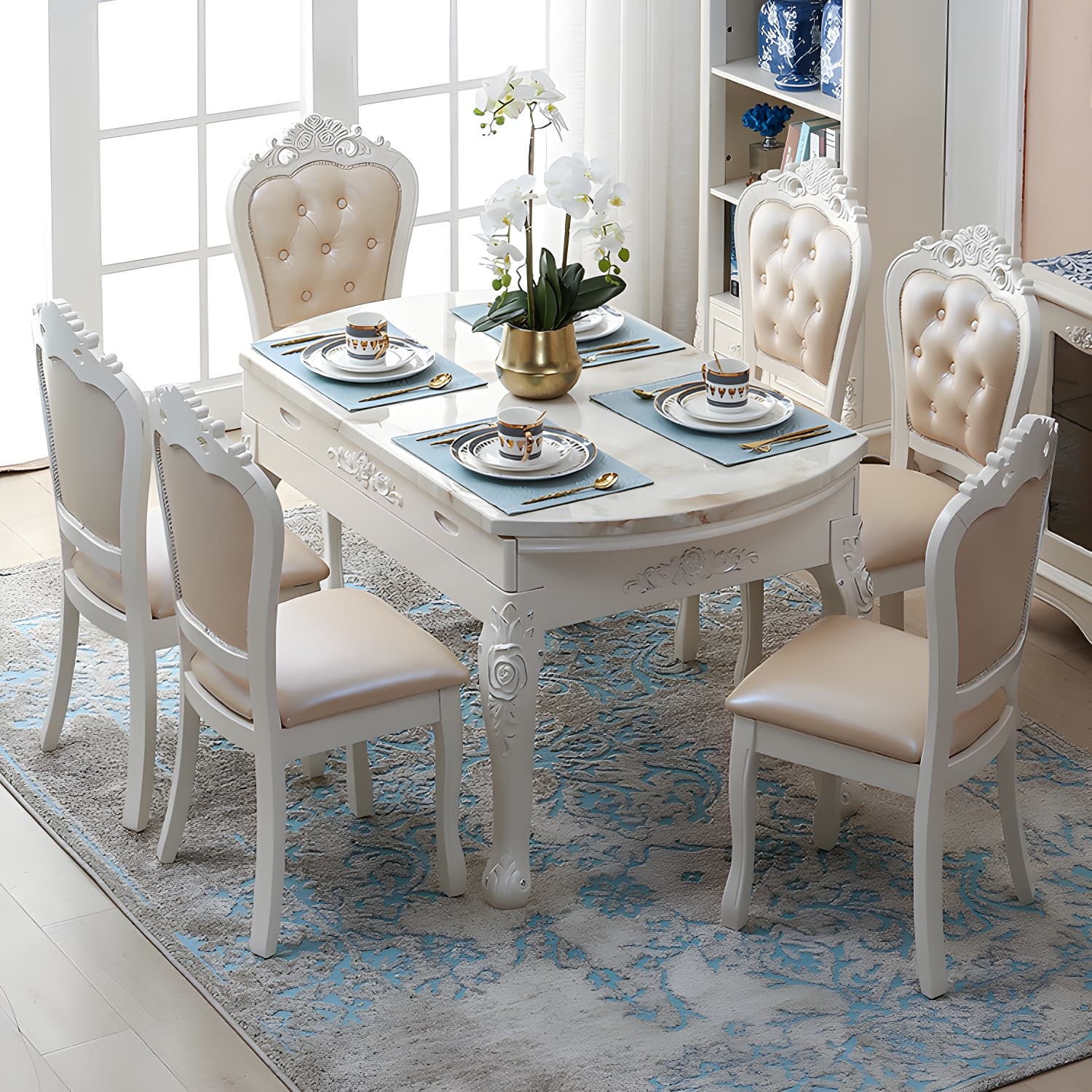 Victorian Dining Room Set Standard Height with Rectangle Top 4 Legs Base Dining Furniture - image 9
