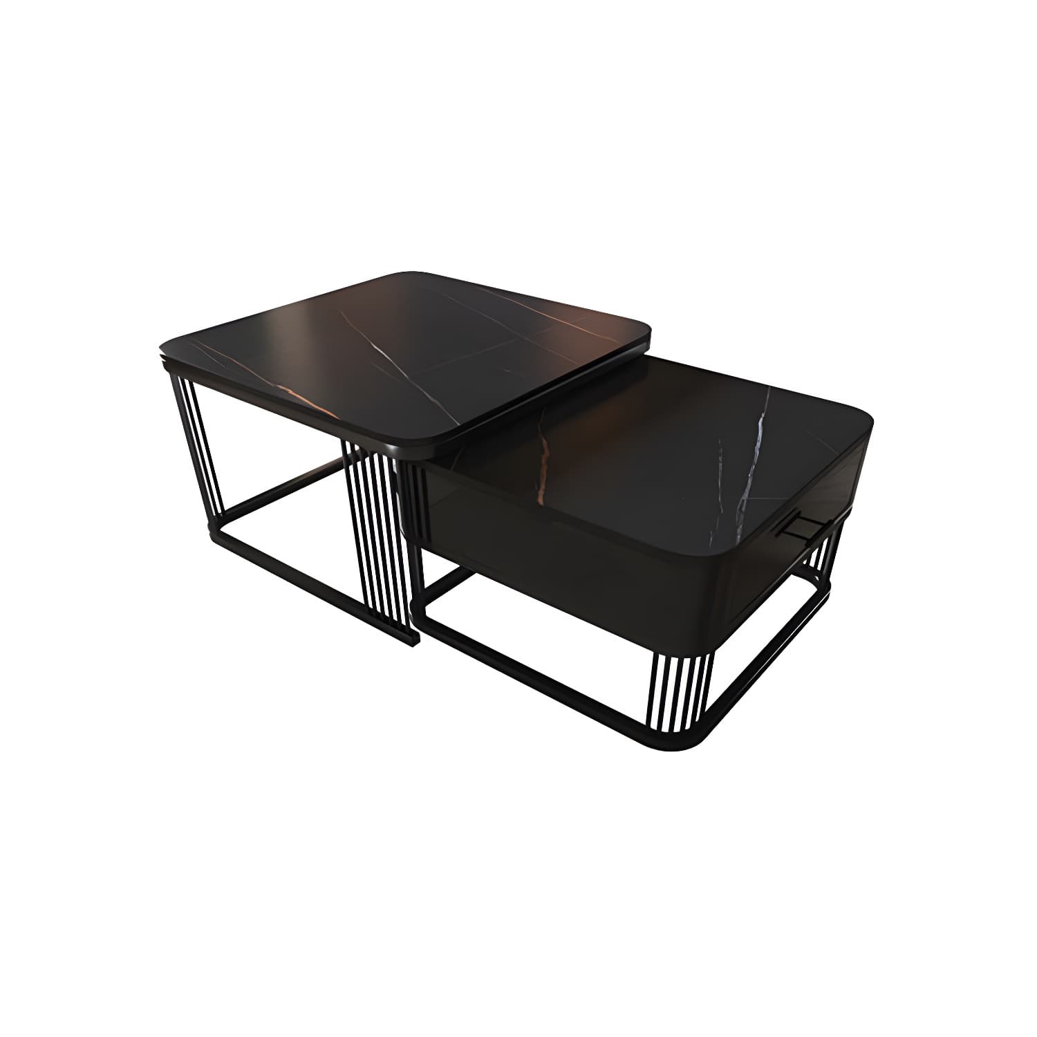 Square Slate Top Coffee Table with Drawers Frame Base 2 Nestling Cocktail Table - image 7