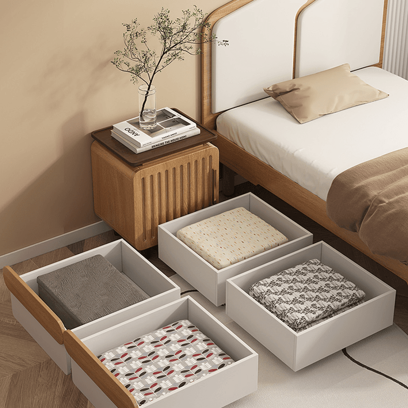 Contemporary Storage Included Panel Bed with Leg and Natural Wood Slat for Bedroom - image 5