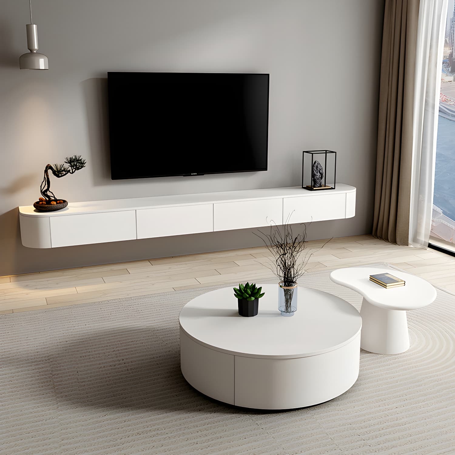 Modern White TV Media Stand Floating TV Stand Console with Drawers for Living Room - image 11