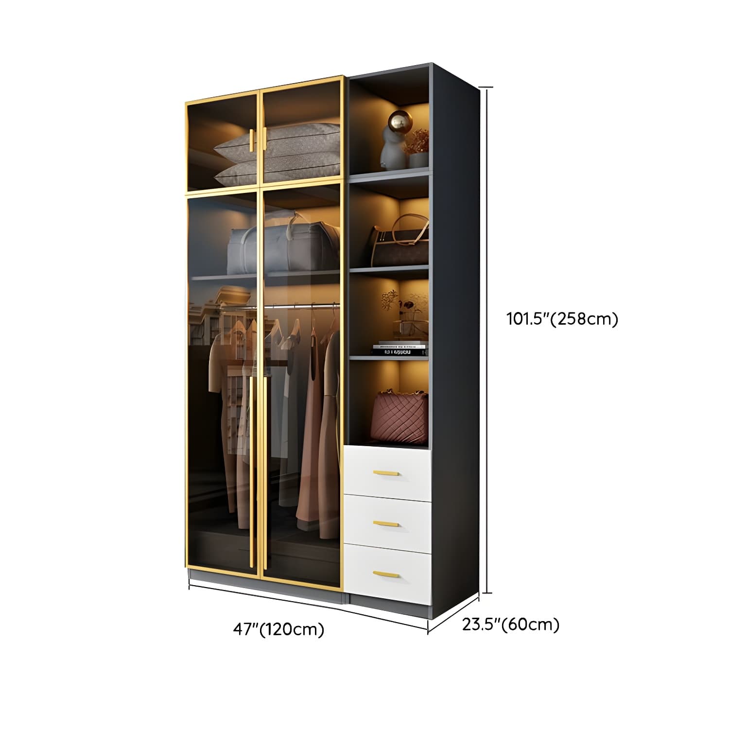 Contemporary Color Block Glass Doors Combination Armoire with Shelves Storage - image 28