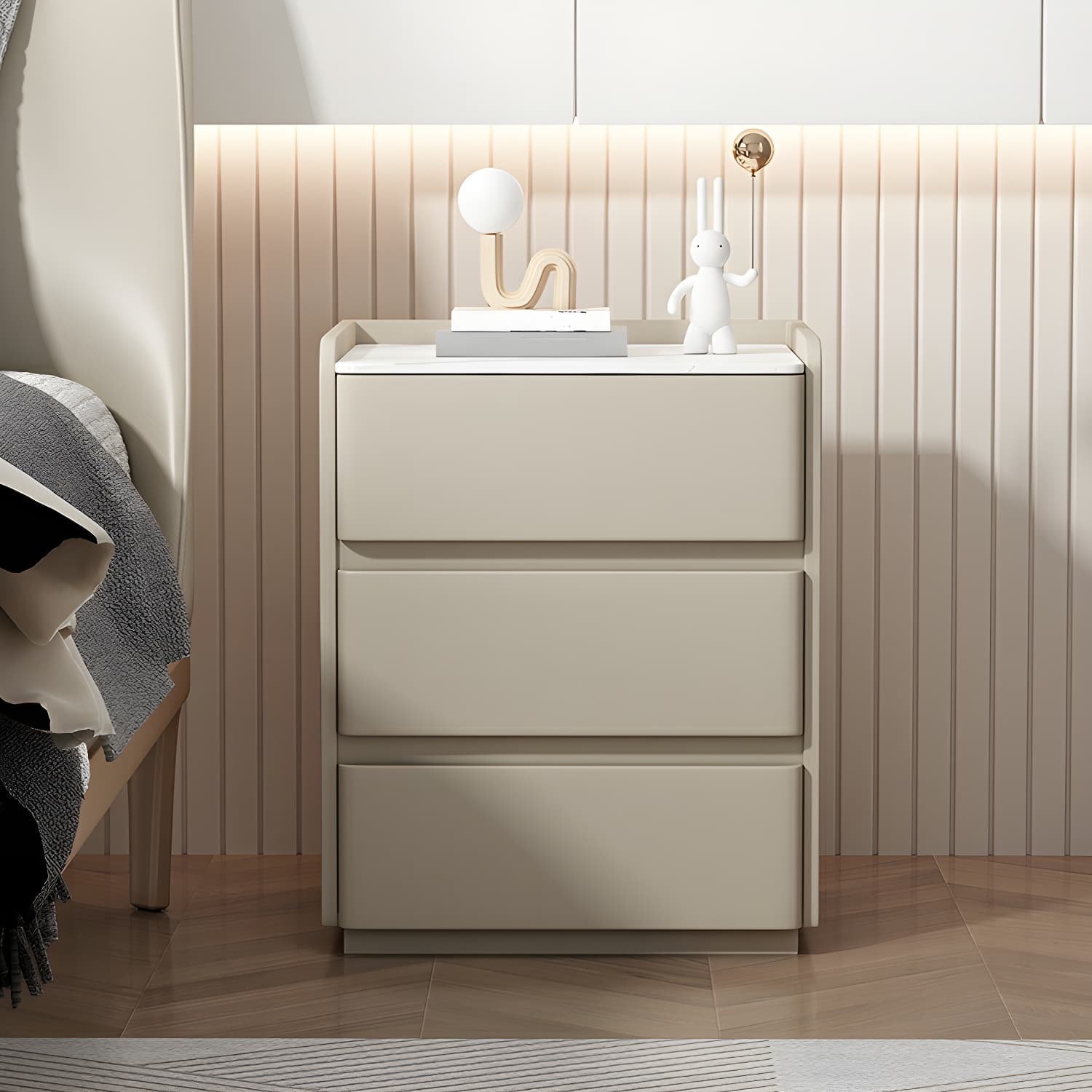 Modern Three Drawers Table Nightstand with Slate Countertop for Bedroom - image 9