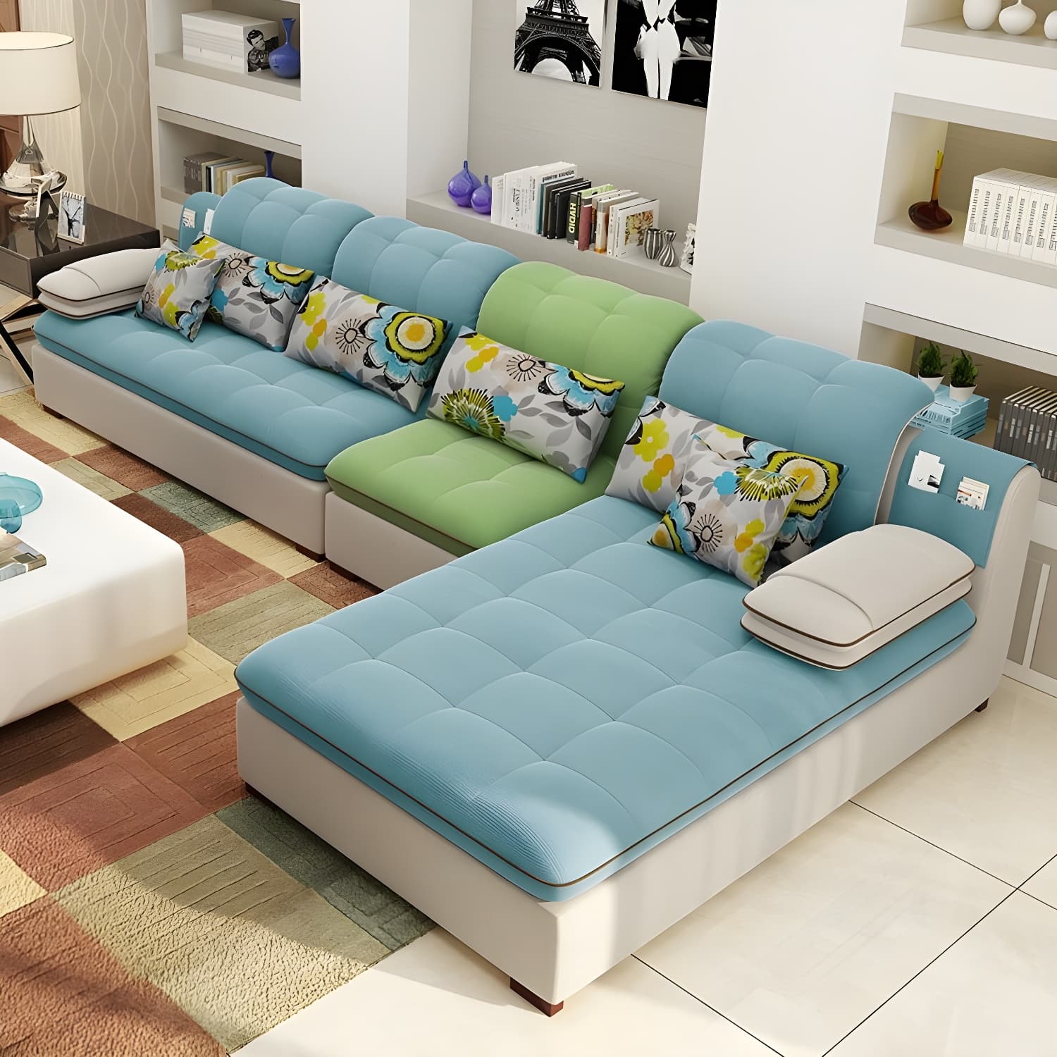 Modern Wood Frame L-Shaped Stationary Sofa Chaise with Adjustable Headrest and Storage Included - image 11
