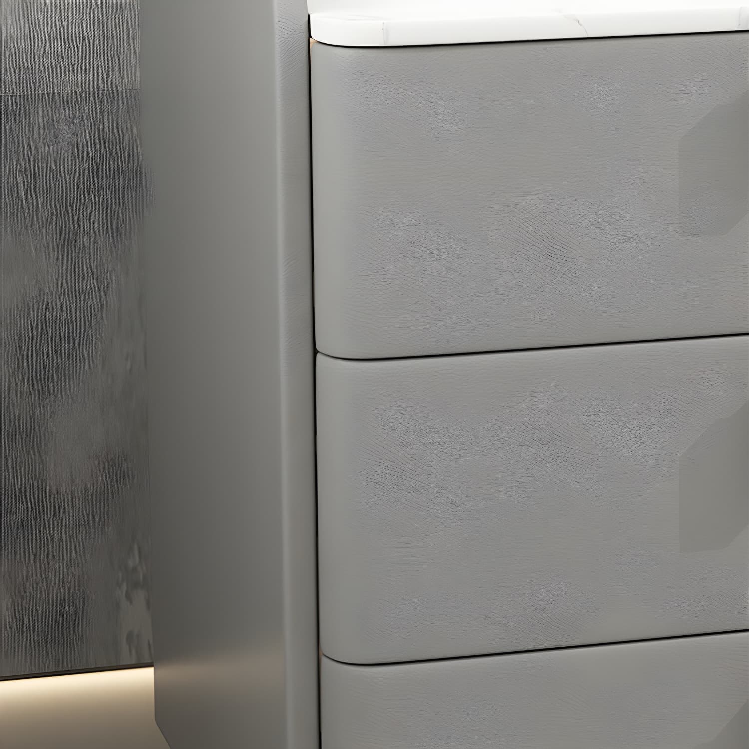 Faux Leather Nightstand Modern 3 - Drawer Nightstand with Stone Top - image 16