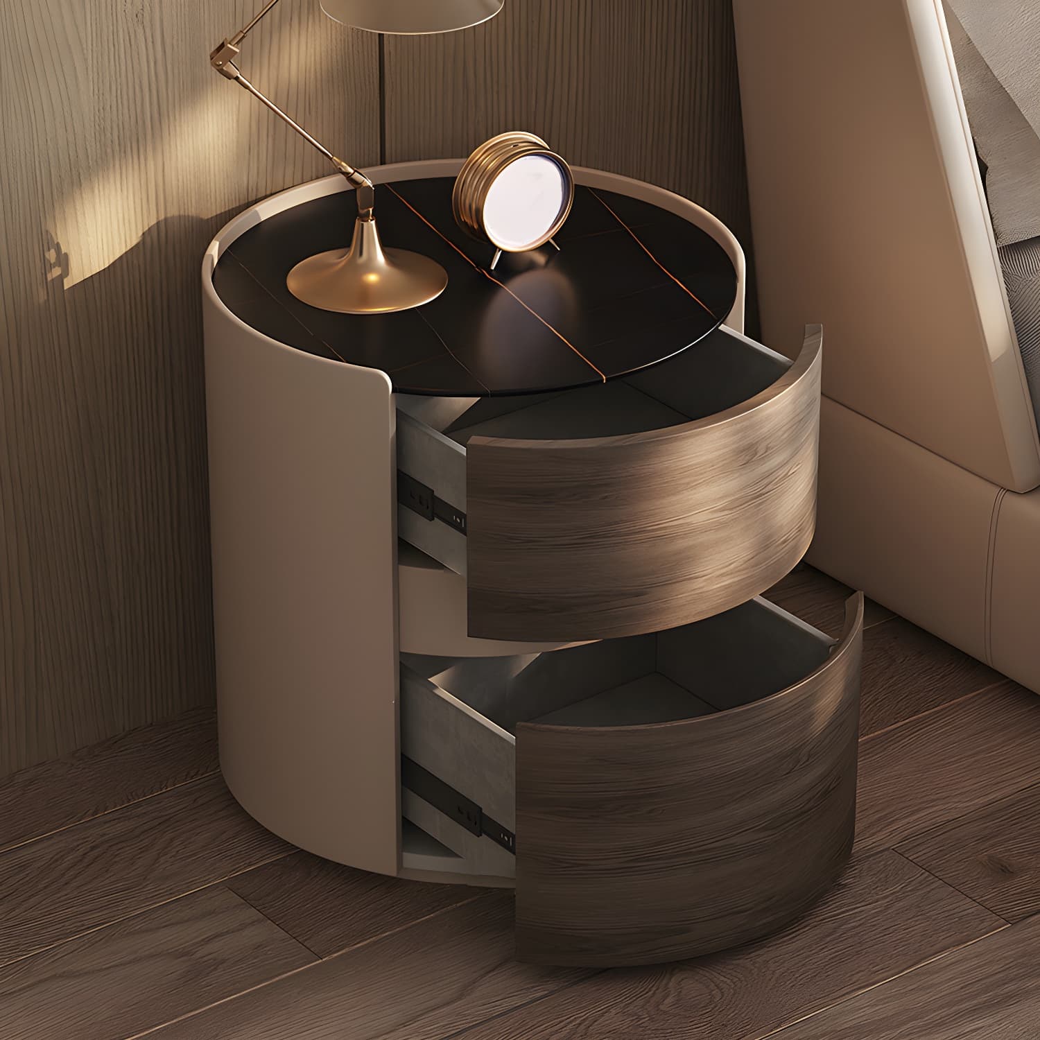2 Drawers Contemporary Bedside Cabinet Antique Finish Nightstand - image 3