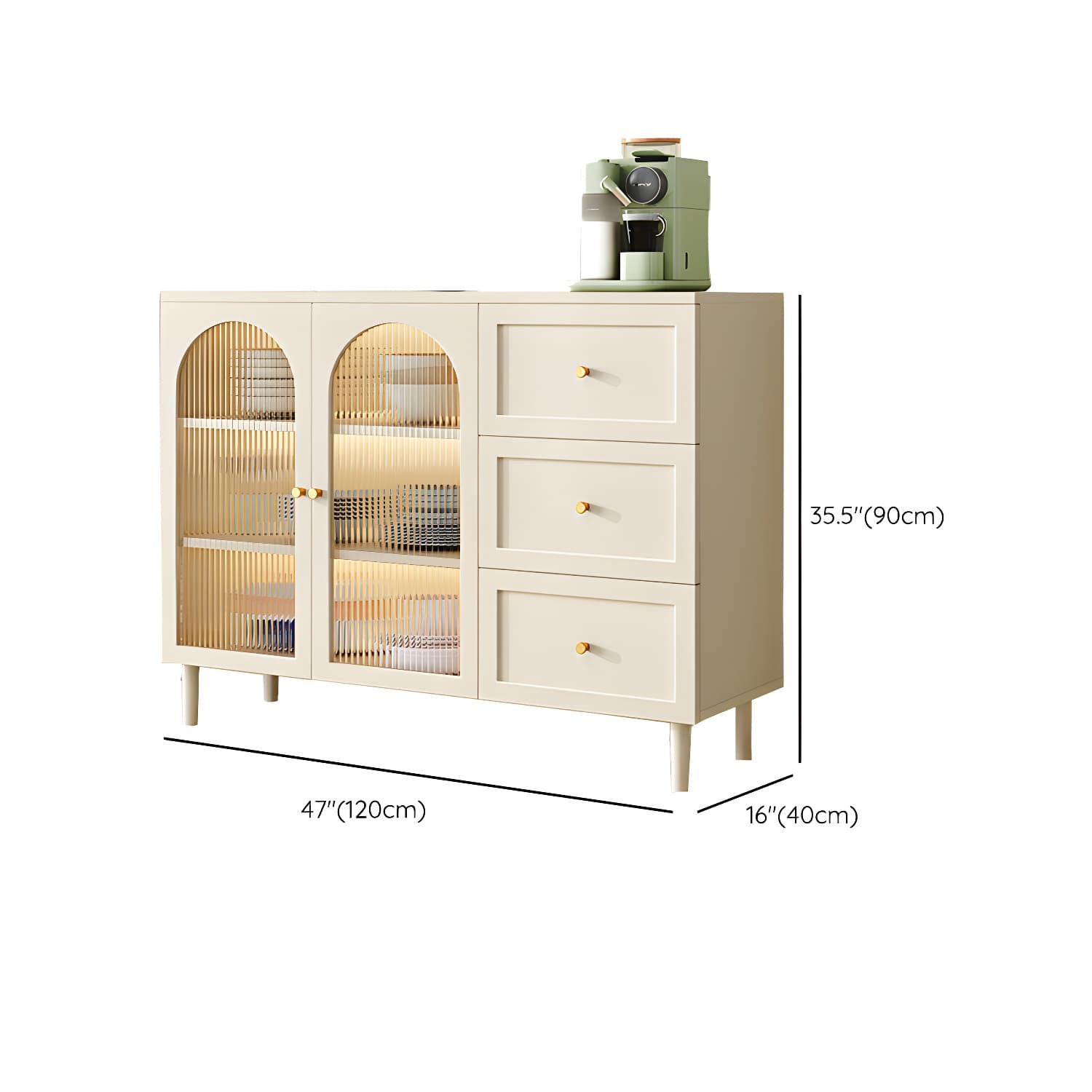 Modern White Engineered Wood Shelves Included Sideboard with Cabinets and Doors - image 11