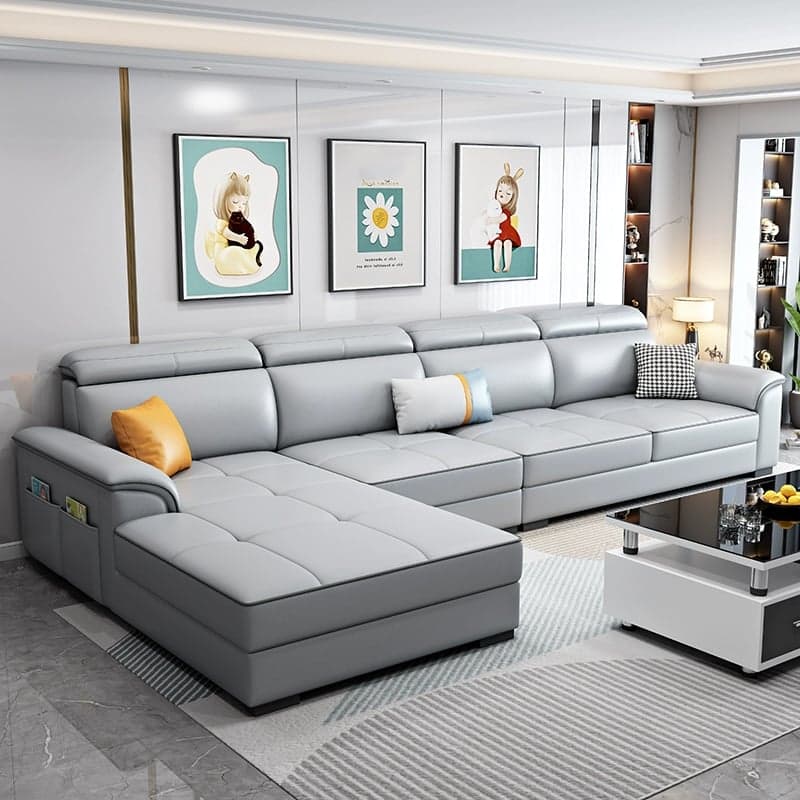 Modern L-Shaped Tech Cloth Sectional Sofa Chaise - 3 Piece Set with Adjustable Headrest and Storage - image 8