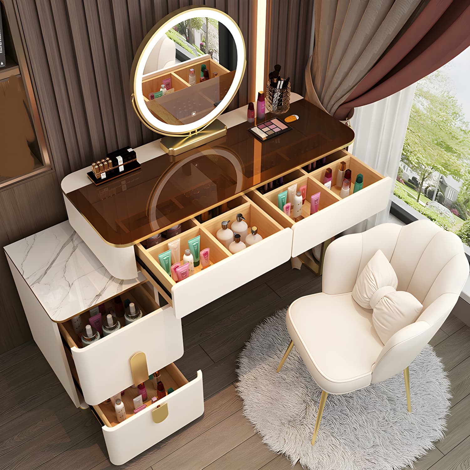 Glam Glass Vanity Dressing Table 29.9" H Bedroom Makeup Counter with Drawer - image 7
