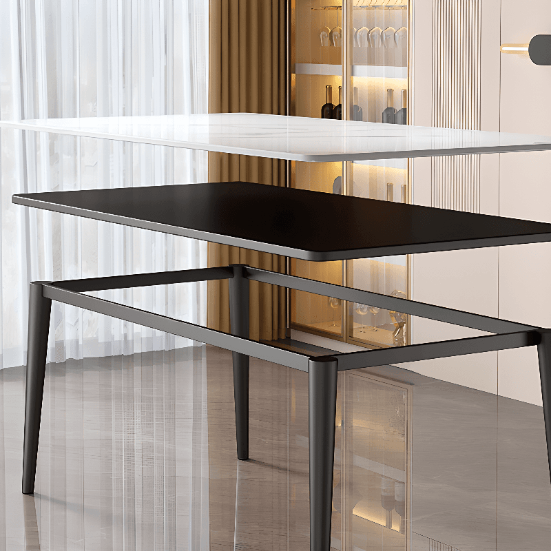 Trendy Rectangular Dining Table with Slate Stone Top, Standard Height, Fixed Table in White, Scratch-shielded - image 4