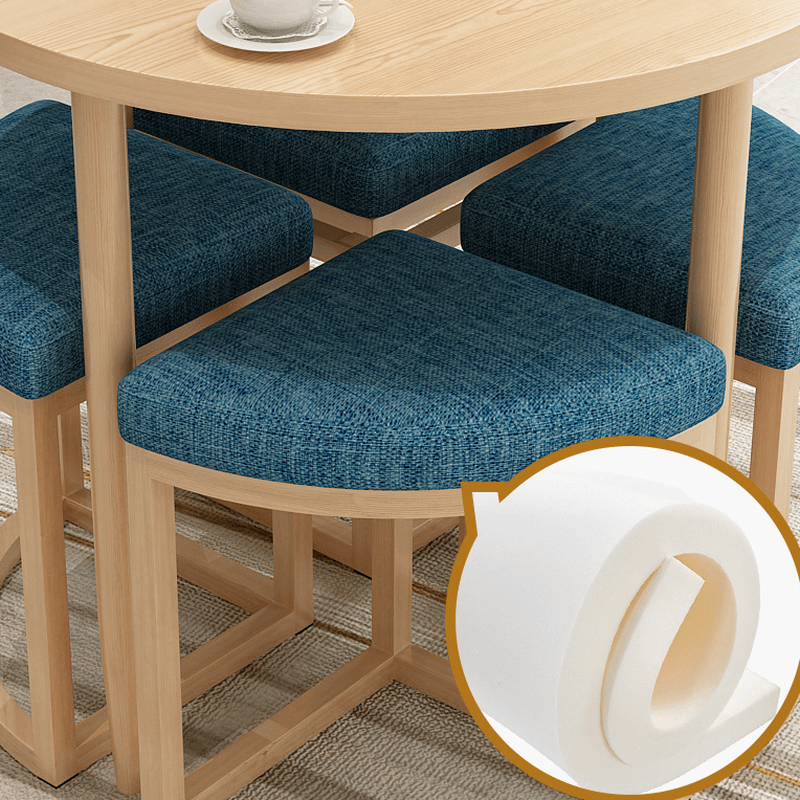 Reclaimed Wood Round Dining Table Set with Metal Toboggan Base and Upholstered Backless Chairs for 4 People - image 11