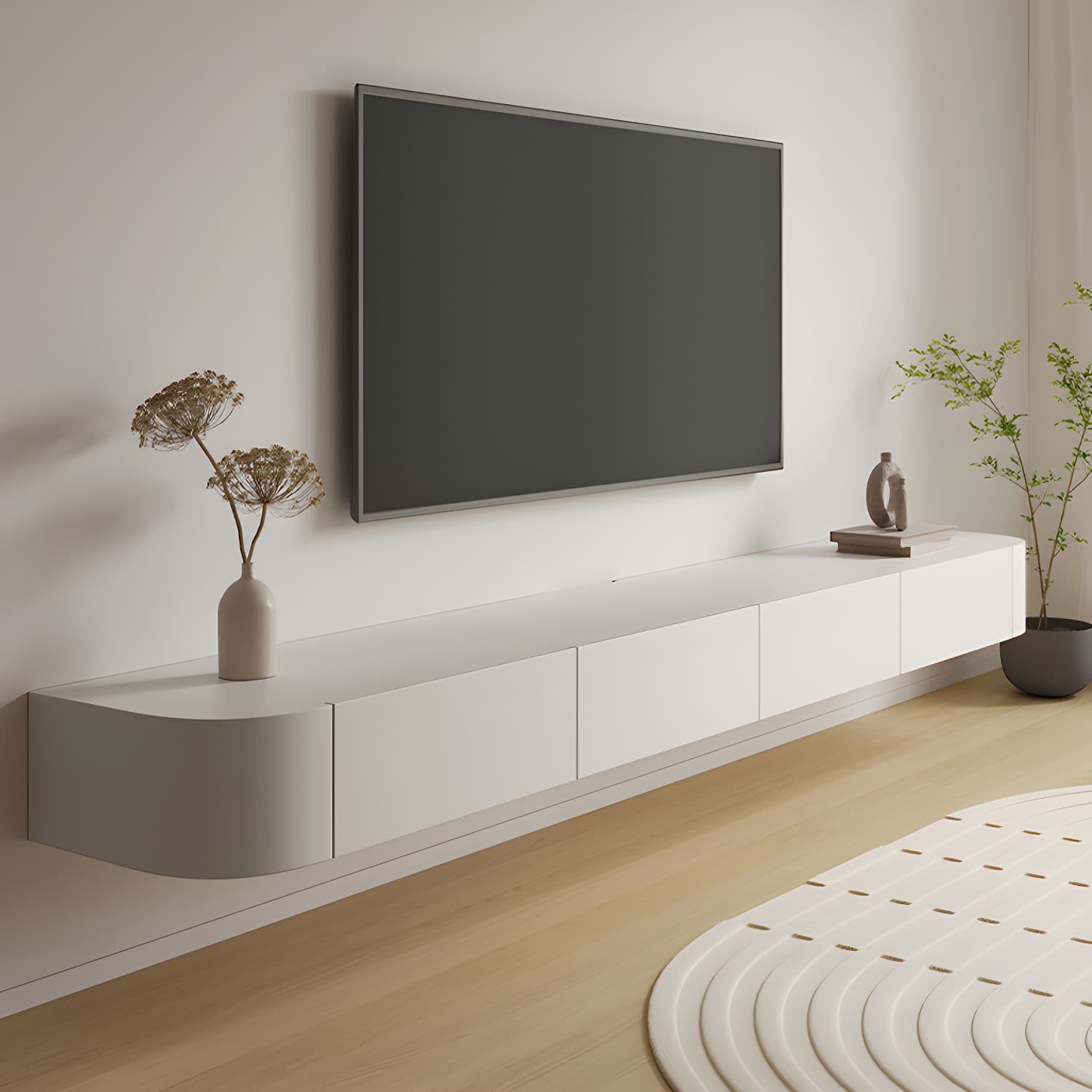 Modern White TV Media Stand Floating TV Stand Console with Drawers for Living Room - image 4