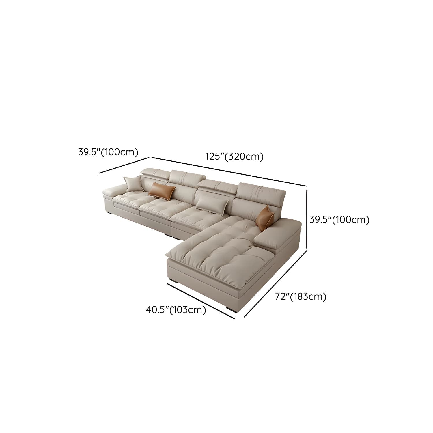 Modern Beige Faux Leather Stationary Sectional Sofa with Adjustable Headrest and Wood Frame - image 19