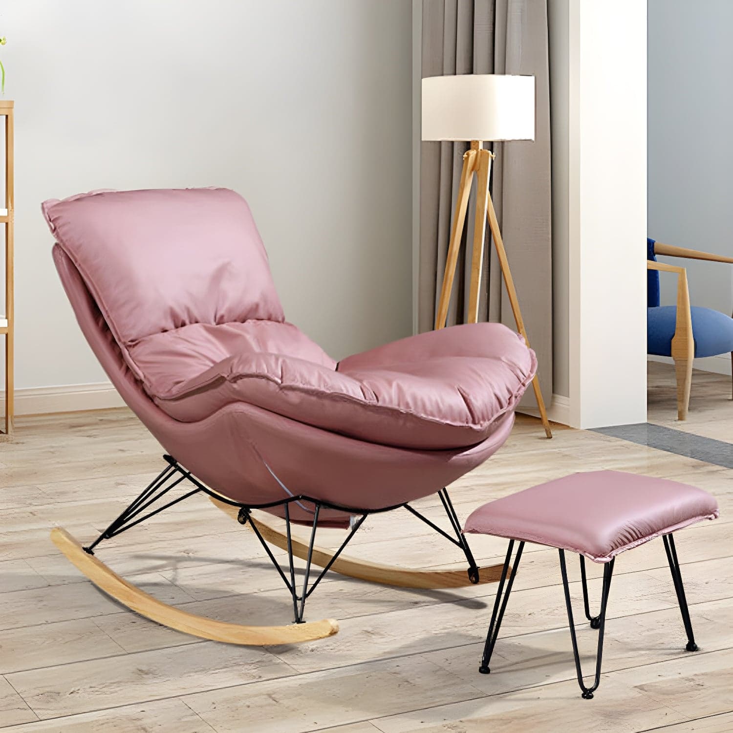 Modern Rocker Upholstered Tufted Cushions with Light Legs Glider - image 7