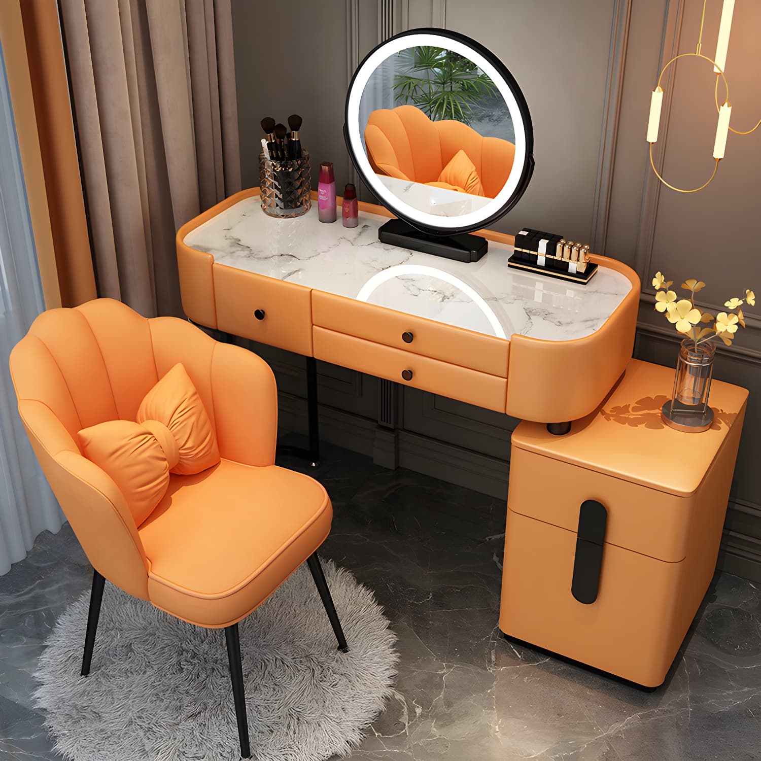 5-Drawers Vanity Desk Modern Stone Top Vanity Dressing Table - image 8