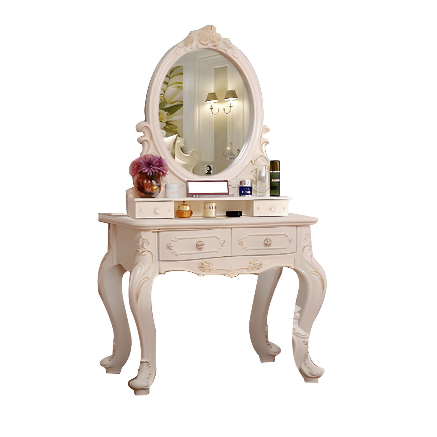 Victorian Bedroom With Drawer Mirror Solid Wood Makeup Vanity Set - image 17
