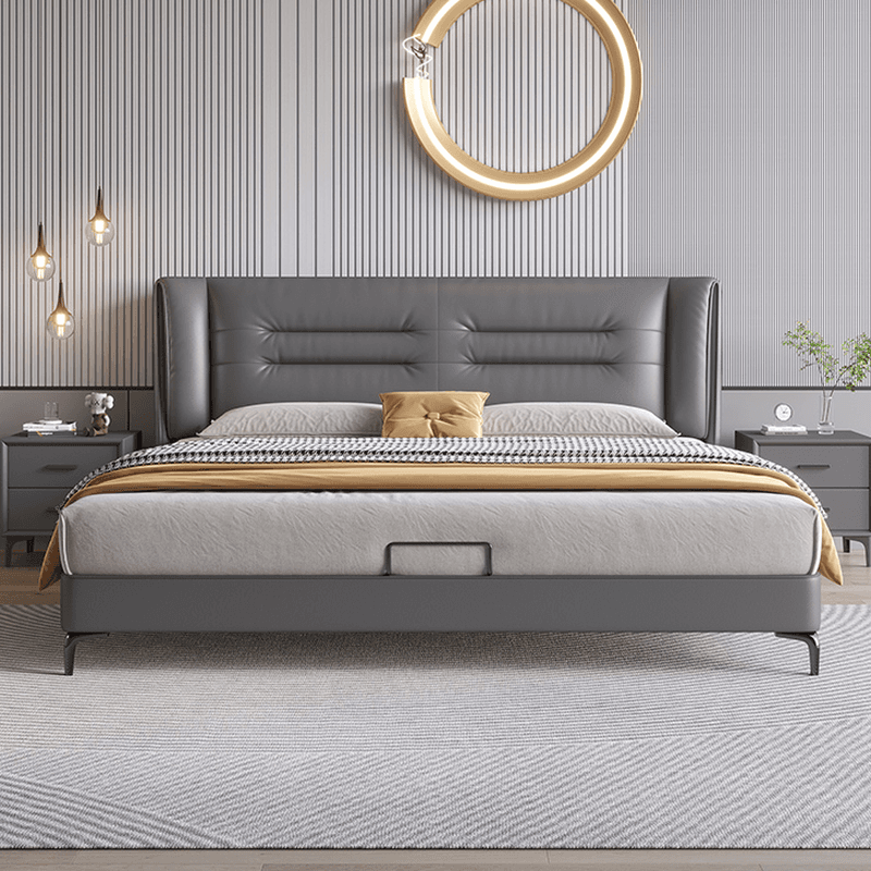 Grey Solid Color Storage Bed/Platform Bed with Pine Wood Frame for Living Room