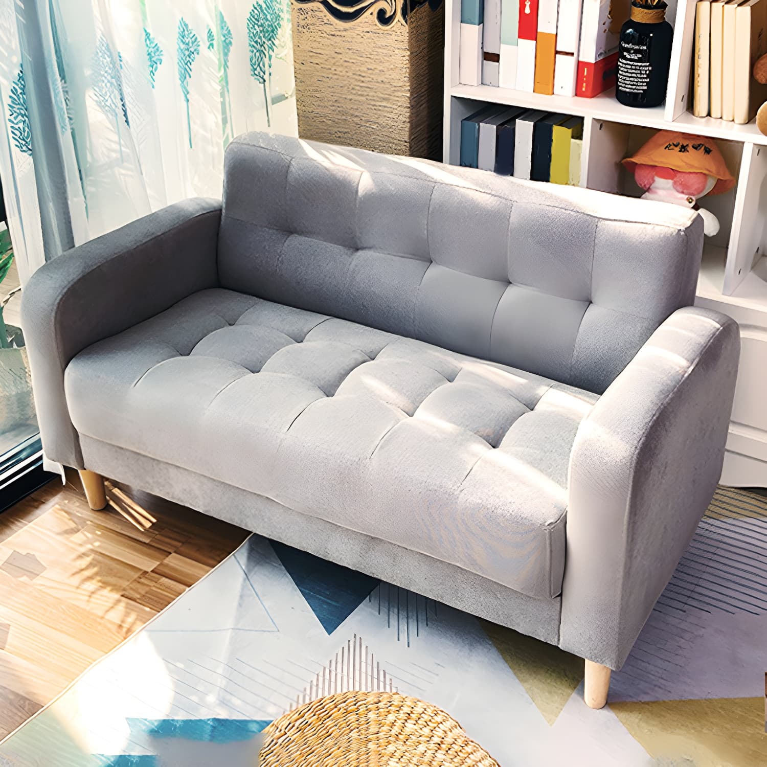 Tufted Fabric Sofa with Four Wooden Legs Square Tufted Sofa for Bonus Room - image 17