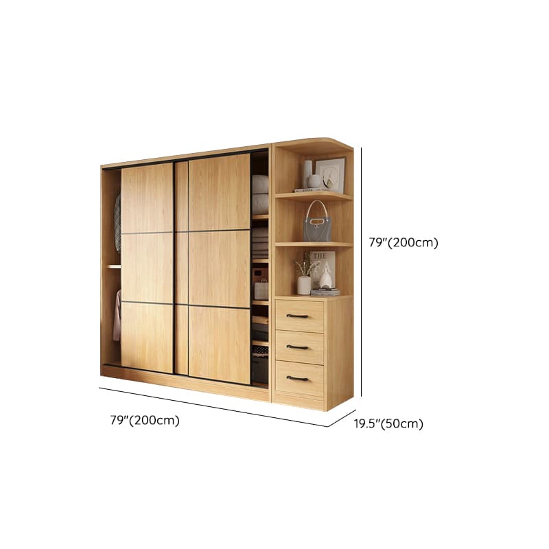 Natural Finish Modern Timber Self-supporting Wardrobe with Soft Close Drawer, Soft Close Door, and Clothing Rod - image 17