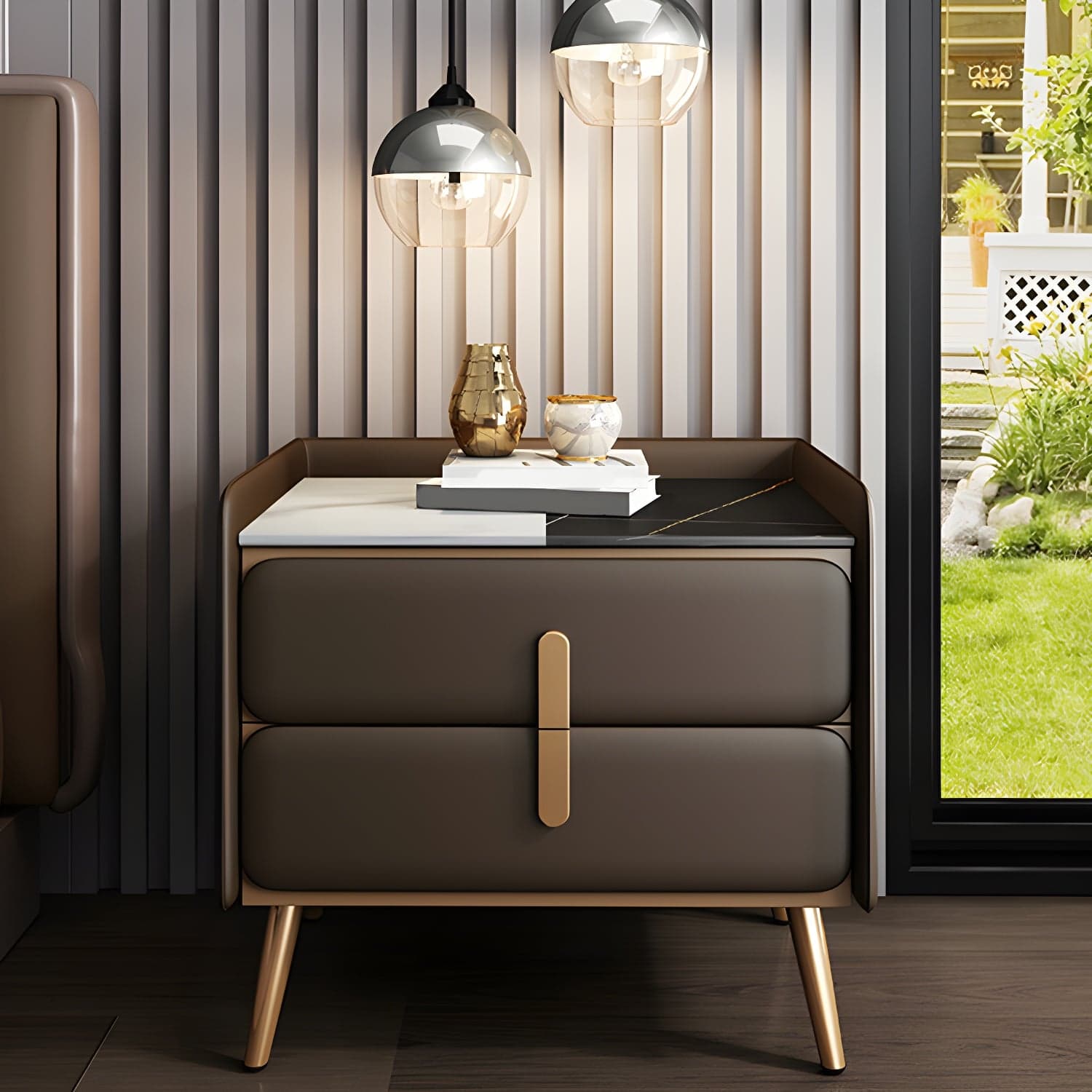 Modern Bedside Cabinet Stone Bed Nightstand with 2 Drawers for Living Room - image 4
