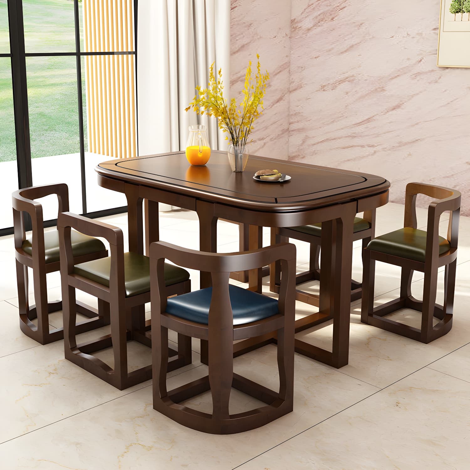 Modern Wood Dining Set in Medium Brown - Table and Chairs with Solid Wood Features - image 4