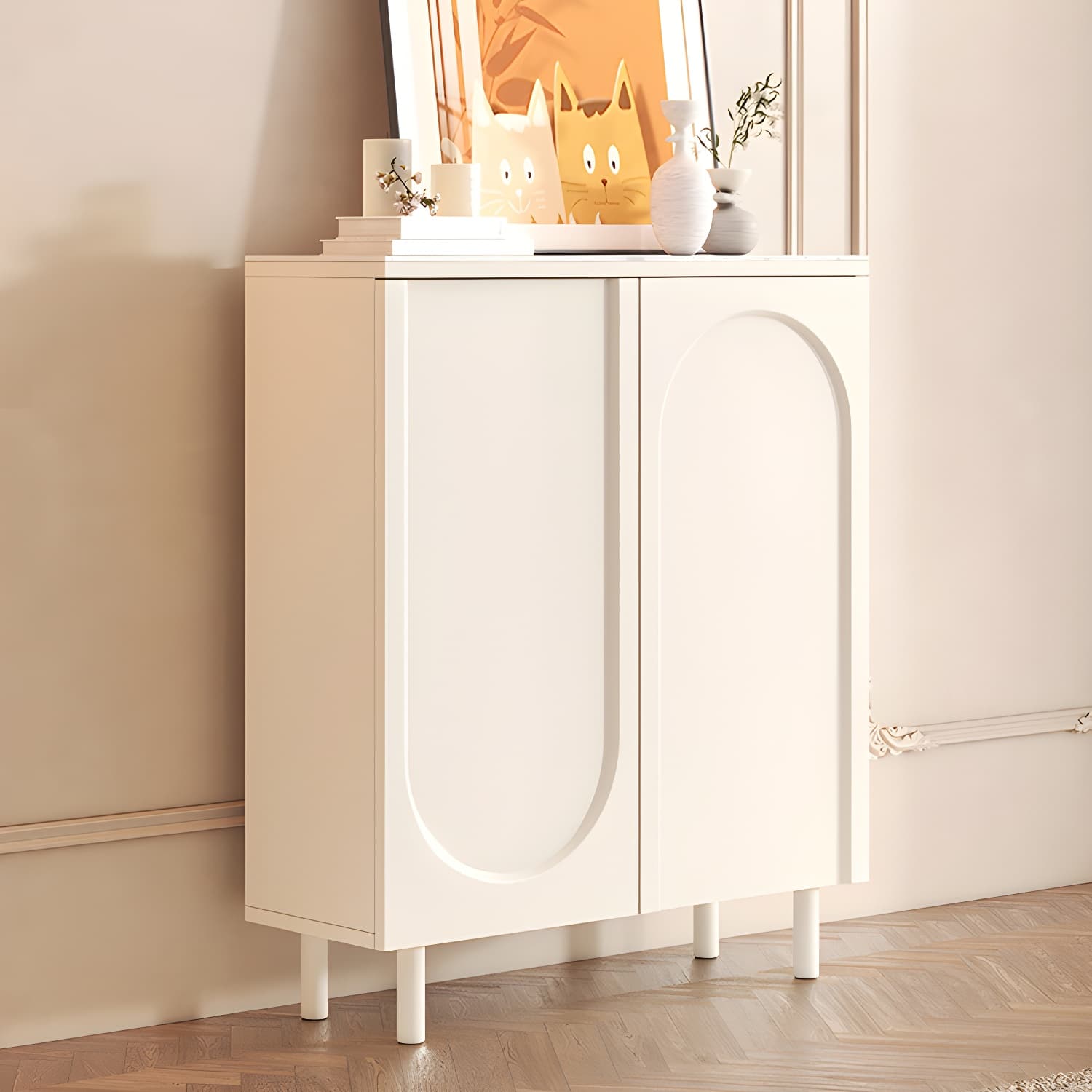Scandinavian Wood Buffet Sideboard with Stone Countertop and Adjustable Shelves - image 3