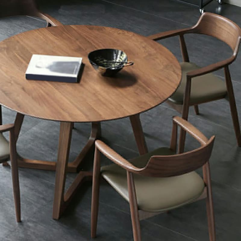 Scandinavian Brown Round Wood Dining Table with Double Pedestal Base - image 4
