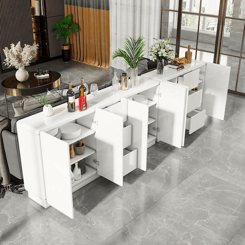 White Trendy Kitchen Storage with 3 Drawers, Standard/Narrow Size, Lumber Countertop, Variable Shelf, and Multiple Doors Options - image 3