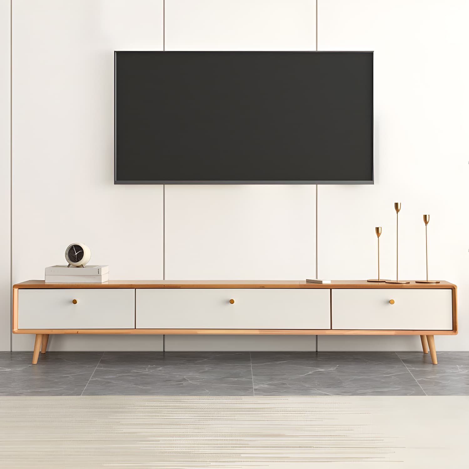 Solid Wood 13.78" H TV Stand Nordic 2 Drawers TV Stand Console - image 5