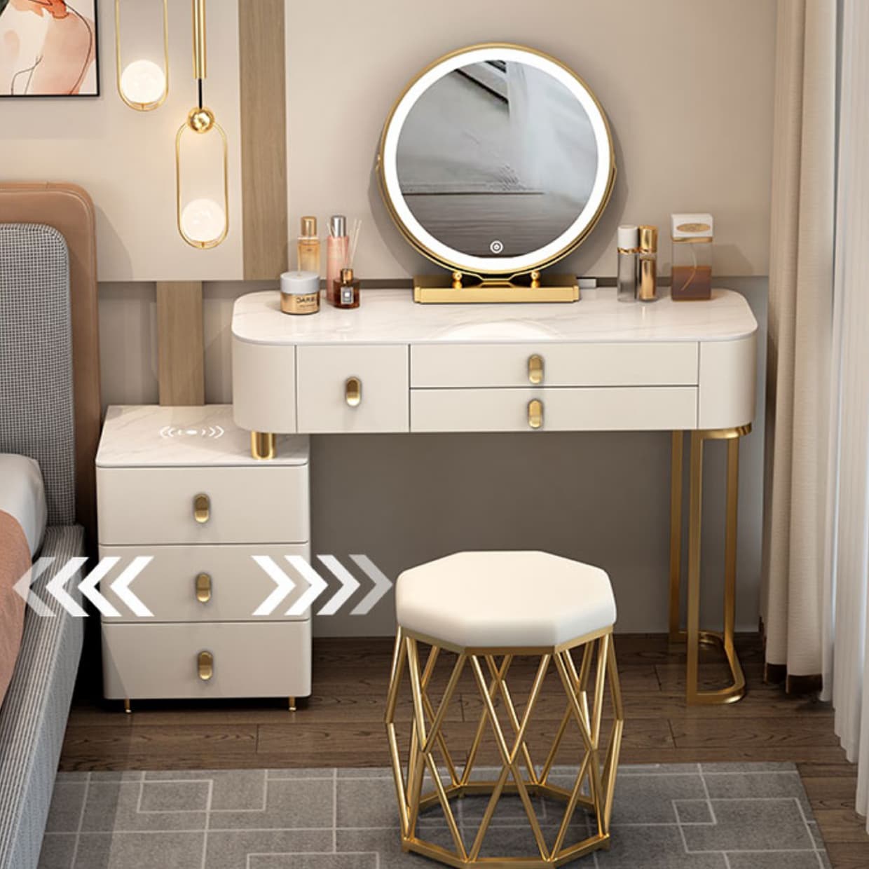 Lighted Mirror Vanity Dressing Table Set with Storage Drawers - image 7