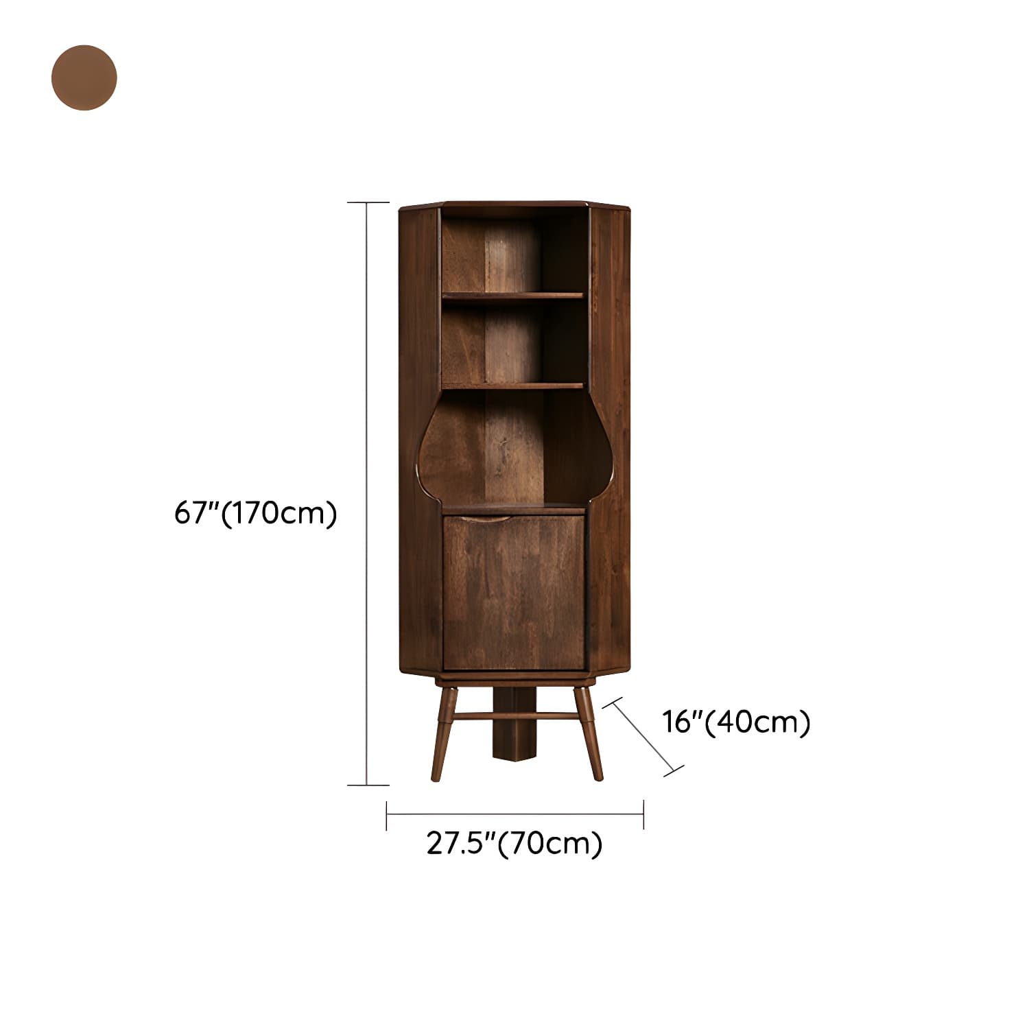 Corner Mid-Century Modern Accent Cabinet with Wood Countertop, Glass Doors, and 5 Shelves - image 16