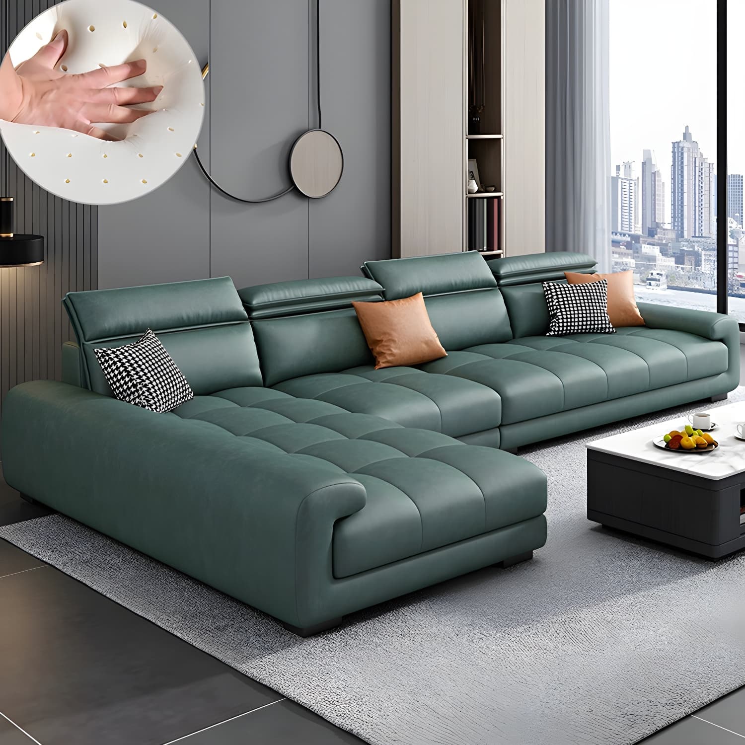 Modern L-Shape Tech Cloth Sectional Sofa Set with Adjustable Headrest - image 4