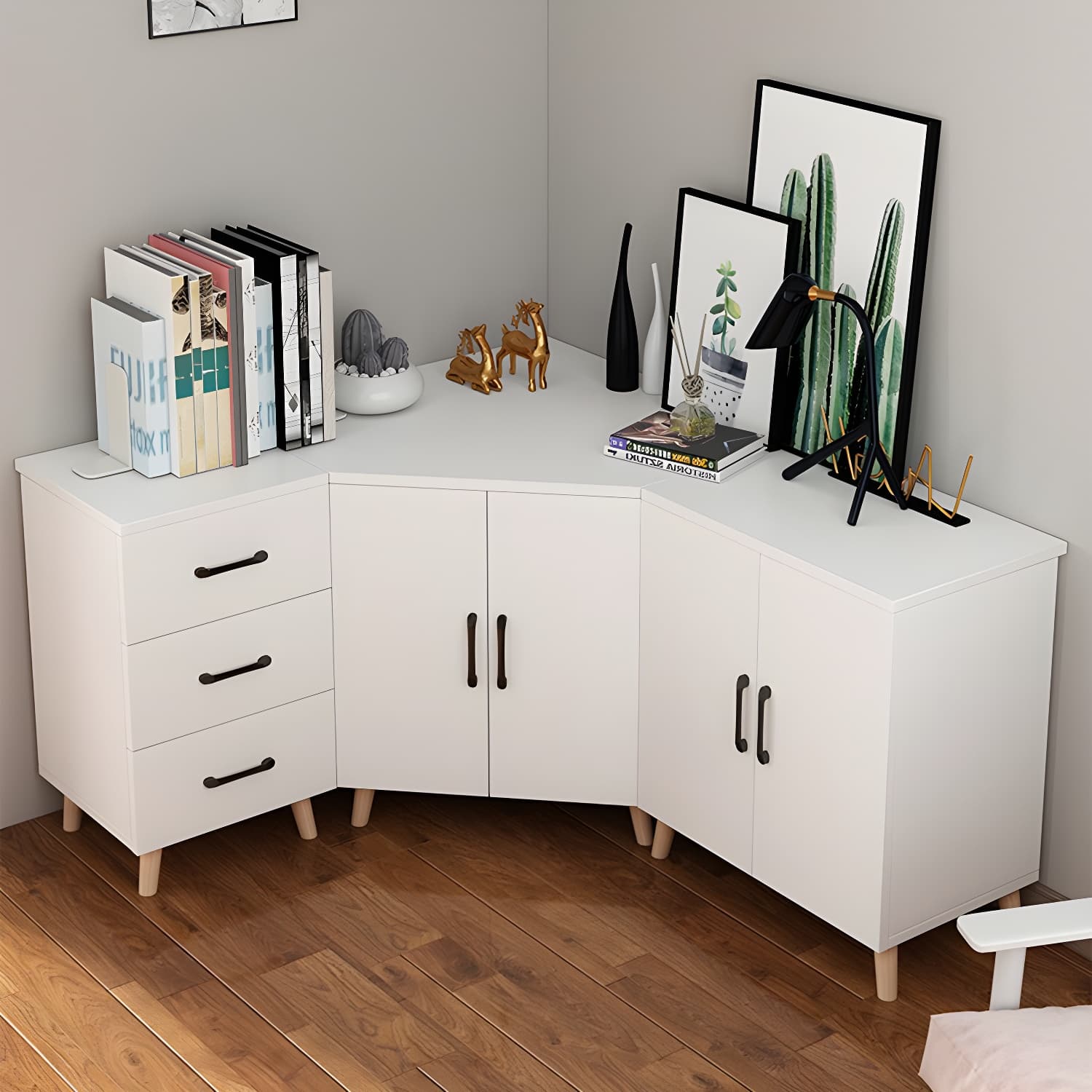 Bar Pulls Contemporary Manufactured Wood with Shelves Corner Accent Cabinet - image 18