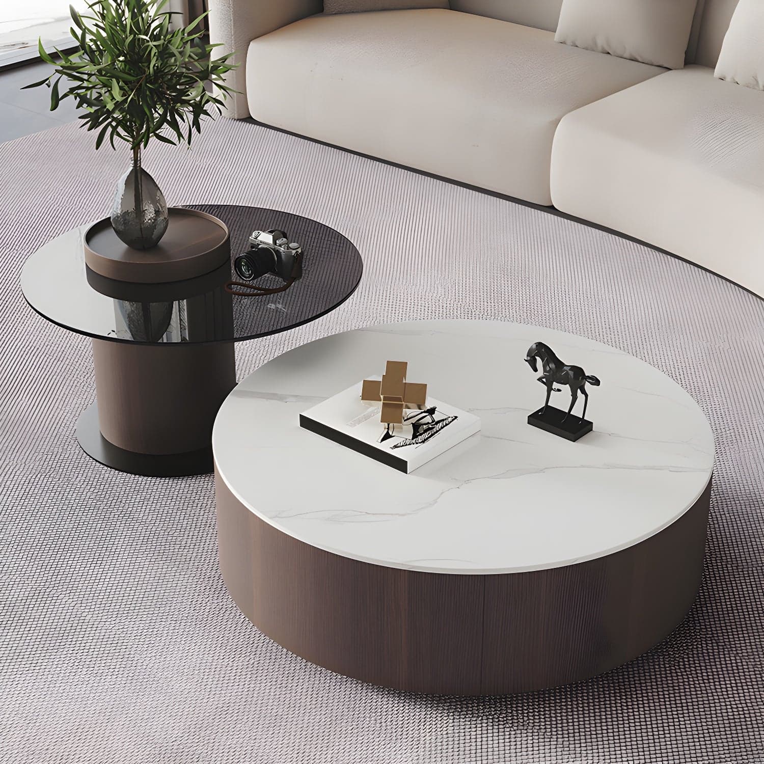 11"H Contemporary Coffee Table Round Coffee Cocktail Table with Drawer - image 6