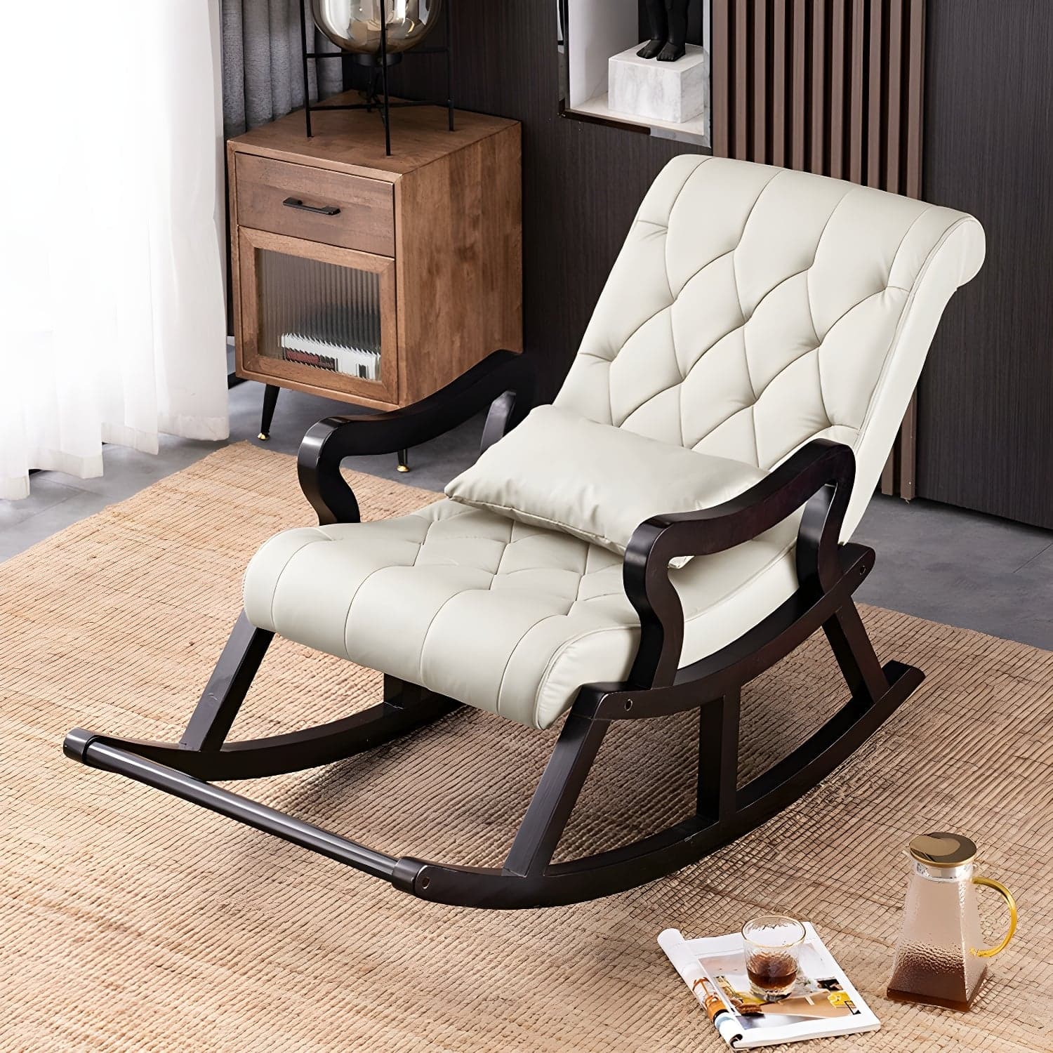 49" Wide Tufted Cushions Solid Wood Leather Rocking Accent Chair - image 6
