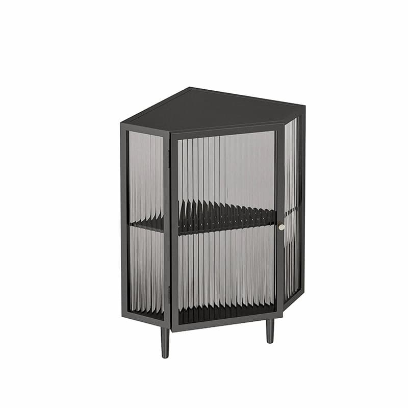 Sophisticated Steel Corner Accent Cabinet with Glass Doors and Cabinets Included